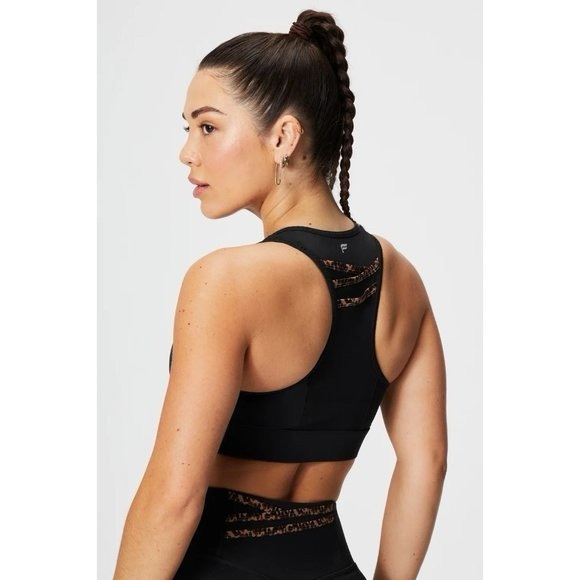 Fabletics Sports Bra Trinity High Impact Sports Bra Black Leopard - Picture 2 of 5